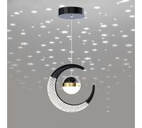 10W LED Lámpara Colgante Lampara Infantil, Lamparas de Araña Luna de Diseño Creativo Forma de Estrella, Dormitorio Lamparas de Techo Habitacion Los Niño Luz Colgante (Negro (blanco frío 6000K))