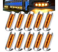 10x 4LED Luces de Posición Lateral Ámbar,Universal 12V-24V Luces Laterales del Marcador Luz de Gálibo Luz de Advertencia Indicadores Luces con Bisel Cromado para Remolque/Caravana/Camión/Autobús/Bote