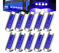 10x 4LED Luces de Posición Lateral Azul,Universal 12V-24V Luces Laterales del Marcador Luz de Gálibo Luz de Advertencia Indicadores Luces con Bisel Cromado para Remolque/Caravana/Camión/Autobús/Bote