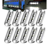 10x 4LED Luces de Posición Lateral Blanco,Universal 12V-24V Luces Laterales del Marcador Luz de Gálibo Luz de Advertencia Indicadores Luces con Bisel Cromado para Remolque/Caravana/Camión/Autobús/Bote