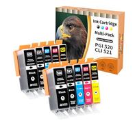 10x 520XL 521XL Cartuchos de Tinta Compatibles con Canon PGI-520 CLI-521 XXL para Pixma IP3600 IP4600 IP4700 MP540 MP550 MP560 MP620 MP630(2 PGBK,2 Negro, 2 Cian, 2 Magenta, 2 Amarillo)