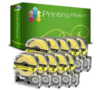 10x Compatible AC12YW Negro sobre Amarillo (12mm x 8m) Cinta etiquetadora para Epson LabelWorks LW-300, LW-400, LW-500, LM-700, LW-900P, OK200, OK300, OK500P, OK720, OK900P, KingJim TepraPro