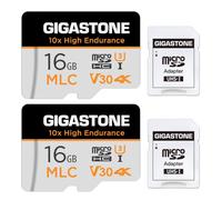 [10x High Endurance] Gigastone 16GB MLC Tarjeta de Memoria Micro SD, Paquete de 2, grabación de Video 4K de Alta Resistencia 10x, Cámara de Seguridad, vigilancia, Tablero 90MB/s, U3 C10 Micro SD MLC