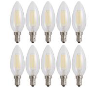 10X LED Filamento Bombilla Velas 6W E14 Transparente 540lm Extra Blanco Cálido