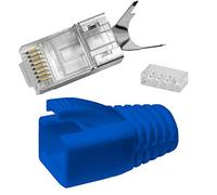 10x Lumonic 10x Enchufe de Red RJ45 Azul I con Alivio de tensión, Ayuda a la inserción y protección contra dobleces I Enchufe de crimpado para Cable LAN de Red CAT5, CAT6 y CAT7