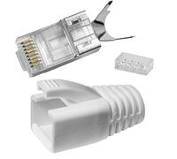 10x Lumonic 10x Enchufe de Red RJ45 Blanco I con Alivio de tensión, Ayuda a la inserción y protección contra dobleces I Enchufe de crimpado para Cable LAN de Red CAT5, CAT6 y CAT7