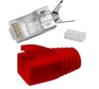 10x Lumonic 10x Enchufe de Red RJ45 Rojo I con Alivio de tensión, Ayuda a la inserción y protección contra dobleces I Enchufe de crimpado para Cable LAN de Red CAT5, CAT6 y CAT7