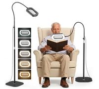 10X Lupa con Luz y Soporte, 3 en 1 Lámpara de Aumento de Piso con 60 LED de Brillo Ajustable, 5 Modos de Color, Lupa Iluminada para Trabajos de Cerca, Costura, Manualidades, Pasatiempos