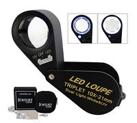 10x Lupa Joyería Lupa LED UV Ligero 21mm Acromático Trillizo Lente Óptico Vaso Bolsillo Joya Aumentador Herramienta Joyero, Sello Filatelista, Acuñar Numismático