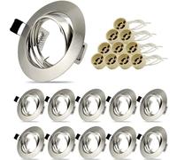 10x Marco Foco Empotrable GU10, marco de montaje en acero inoxidable cepillado, luminaria empotrada con diámetro de agujero de 68 mm, incl. casquillo GU10 para bombillas LED o halógenas, orientable