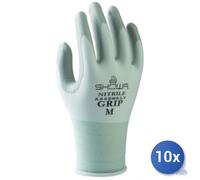 10X Showa Guantes Sh 370W Palma En Nitrilo Talla 6 - S