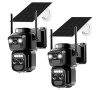10X Triple Lente Camara Vigilancia WiFi Exterior con Panel Solar,Detección Humana PIR Doble,Visión Nocturna en Color, Audio Bidireccional,Seguimiento Automático, Sirena,IP66,2.4G/5GHz,360°PTZ,2 Pack