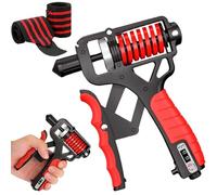 11-364 lbs Hand Grip Strengthener, Adjustable Forearm Gripper with Automatic Counter, Non-Slip Silicone Hand Exerciser Grip Strengthener for Muscle Training (red,Mechanical Counter)