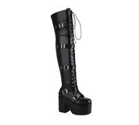 11.5CM/ 4.52IN Pole Dancing Botas de tacón Alto de Gran tamaño Botas de tacón Alto Grueso de Las Mujeres Plataforma de Encaje Nightclub Botas de Jinete Sexy,Negro,46 EU