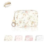 11*8*5cm Mini Neceser Maquillaje para Niñas Organizadora Lápiz de Labios Tampones Mini Bolsa Estuche Maquillajes Mujers de Polyester&Algodón par Viaje Portáti Regalo Cumpleaño Amiga Niñas(Beige-Flor)
