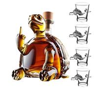 11.8oz / 350ML Decantador Whisky - Arte Estatua,Hermosa Botella De Whisky Con Grabado De Tortuga Y Dedo Medio, Jarra De Vino De Vidrio Con Copas, Decantador Creativo Personalizado(Turtle+4 water cups)