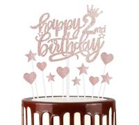 11 adornos para tartas de cumpleaños número 2, oro rosa y estrellas de corazón con purpurina para decoración de pastel de segundo cumpleaños de niñas