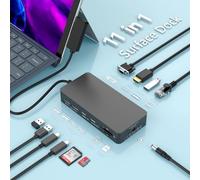 11 en 1 Surface Dock, Surface Pro Docking Station Triple Display HDMI 4K VGA Surface Hub Adapter für Surface Pro 11/10/9/8/X/7/6/5/4/3, Laptop 7/6/5/4/3/2/1, Book Laptop Go 3/2/1