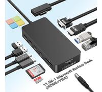 11 en 1 Surface Pro Docking Station, Microsoft Surface Dock Dual Displays 4K@60HZ HDMI+VGA, MS Card Reader para Microsoft Surface Pro 11/10/9/8/X/7/6/5/4, Surface Laptop Go/7/6/5/4/3/2/1 Surface Book