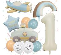 11 Globos 1er Cumpleaños Niño, Globos Número con Arcoíris, Avión y Coche, Decoración Fiesta para Niños y Niñas