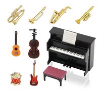11 instrumentos en miniatura, modelo de miniatura para casa de muñecas, modelo 1:12, violín, guitarra eléctrica, trompeta, saxofón para decoración de casa de muñecas, mini sala de música, accesorios