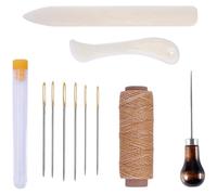 11 Pieces Bookbinding Kit Starter Tools Set Bone Folder Paper Creaser, Waxed Thread, Awl, Large-Eye Needles for DIY Bookbinding Crafts and Sewing Sup