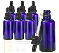 11 Piezas 30ml Azul Frasco Cuentagotas Cristal,6 Piezas Frasco Cuentagotas con 2 Embudo 2 Pipeta 1 Pegatina,Frascos de Vidrio Azul,para Aceites Esenciales,Aromaterapia,Colorantes Líquidos
