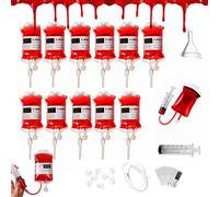 11 Piezas Bolsas para Bebidas de Halloween, Bolsa de Sangre, 350 ml Bolsa de Sangre, Bolsa de Sangre de Halloween, Bolsa de Bebidas Reutilizable Bolsa de Infusión con Jeringuilla y Tubo de Infusión