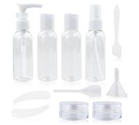 11 Piezas Botellas de viaje, Contenedores de Viaje Recargables, Botellas Vacías de Plástico Mini, Artículos de Aseo de Viaje para Cosméticos, Gel Y Champu, Kit Viaje Avion con Neceser Transparente
