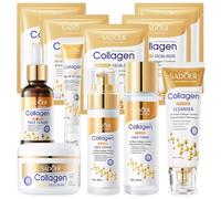 11 Piezas Collagen Skin Care Kit, Kit Cuidado Facial Mujer Coreano, Incluir Crema Facial, Eye Cream, Collagen Mask, Tonico facial, Limpiador FaciaL, Serum, facial Lotion