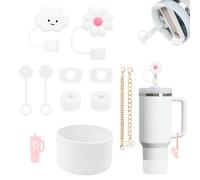 11 Piezas de Accesorios Stanley Cup, incluidos 6 Protectores Antiderrame Stanley Cup, 2 Tapones para Pajitas, 2 Accesorios Colgantes, 1 Funda de Silicona para Accesorios Stanley Cup (Frost)