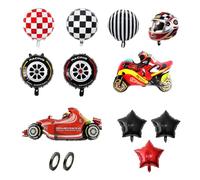 11 piezas de globos decorativos de carreras de cumpleaños, 2 rollos de cintas para globos, globos de película de aluminio de carreras, globos de casco, accesorios para fotografías de fiesta