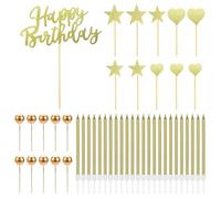 11 Piezas De Inserciones Para Tartas Con 24 Piezas De Velas Y 10 Piezas De Adornos De Bolas Doradas, Set De Decoración De Tartas, Inserciones Para Decoración De Tartas, Adornos Para Tartas