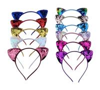 11 Piezas Juego Diademas Metal con Orejas Gato, Diademas con Lentejuelas,Accesorios Pelo Fiestas,Diseño artesanal con orejas Gato Parte Superior,para niñas y jóvenes