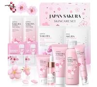 11 Piezas Sakura Set de Cuidado de la Piel con Limpiador,Tónico,Crema para Ojos,Suero,Crema Facial,Set De Cuidado De La Piel Sakura,Kit Sakura Cuidado de la Piel Mujer para Adolescentes y Mujeres