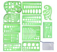 11 plantillas de dibujos geométricos, plantillas de plástico para medir, reglas, plantilla de forma verde transparente para dibujo, ingeniería, dibujo, construcción, escuela, suministros de oficina