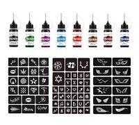 11 tatuajes de henna, incluye 8 pigmentos y 3 plantillas de patrones para manualidades de arte corporal, maquillaje de fiesta y festivales, fácil de usar y duradero