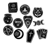 11 Unids Halloween Pin Brooch Accesorios Punk Dark Black Moon Heart Crystal Ball Ball Spells Witches Coffin Esmalte Pin Pin Badge