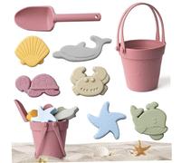 11 Unids/set Juguetes de Arena Juguetes de Playa de Silicona Coloridos de Calidad Alimentaria con Bolsa de Malla Incluye Pala, Cubo, Moldes de Arena y Coches Al Azar Caja Impermeable para Viajes Vera