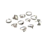 11 Unids/Set Mujeres Retro Tallado Pluma de Elefante Anillo de Nudillos Apilables Rama de Olivo Elegante y PopularDurability