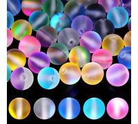 110 cuentas de cristal Aurora mate, 8 mm/6 mm, cuentas de cristal redondas con purpurina de colores mixtos