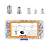 110 Pcs Tuercas Remachables, Remaches Roscados, M3 M4 M5 M6 M8 Tuercas Inserciones Remachables de Cabeza Plana, Manguitos Roscados de Acero Inoxidable para Madera Muebles Metal