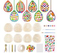 110 piezas Manualidades de Pascua para niños,huevos de Pascua de madera para pintar,decoración de Pascua,con pompones,set de pintura,decoraciones,hilo,pinceles,etc,manualidades de Pascua para niños