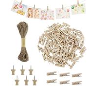 110 pinzas de madera, mini pinzas de la ropa, para manualidades, regalos de dinero, decoración para fotos, pinzas decorativas de madera, pequeñas pinzas con 10 clavos y 1 pieza de cuerda de yute de 10