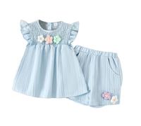 110% Querdenken Toddler Girls Small Flower Short Sleeve Top Bow Shorts Summer Outfit Baby Erstausstattung, azul claro, 18