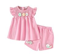110% Querdenken Toddler Girls Small Flower Short Sleeve Top Bow Shorts Summer Outfit Baby Erstausstattung, Rosa., 3