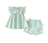110% Querdenken Toddler Girls Small Flower Short Sleeve Top Bow Shorts Summer Outfit Baby Erstausstattung, verde menta, 24