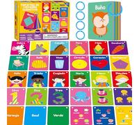 110 tarjetas de aprendizaje temprano, tarjetas españolas de doble cara: alfabeto, números, alimentos, animales, formas, colores, emociones con 4 anillos resellables, herramienta de aprendizaje para