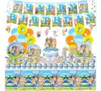 111 Piezas Decoracion Cumpleaños Blue, Perro Azul Feliz Cumpleaños Decoracion Tema Juego de Vajilla 10 Personas Incluye Globos de Cumpleaños Pancarta Decoracion Tartas Platos Tazas Mantel Servilletas
