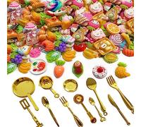 111 piezas falsas de caramelo con colgante de helado para verduras y pan, mini vajilla para manualidades, adornos para álbumes de recortes, clip para el cabello